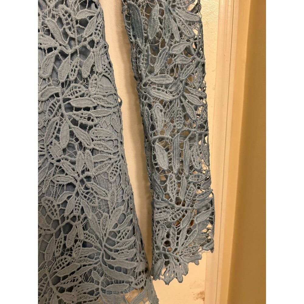 NWT Boohoo Women's Lace Crochet Long Sleeve Flare Dress Blue Sz 4 - Picture 4 of 16